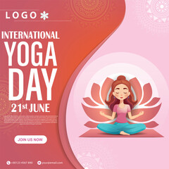 International yoga day brochure template design.Woman doing yoga pose.