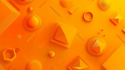 Sticker - Vibrant orange abstract background with 3d geometric shapes and gradient design elements