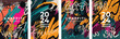 © Ivan - Vector drawing in graffiti style banner poster flyer set of backgrounds street style drawing on the wall design elements