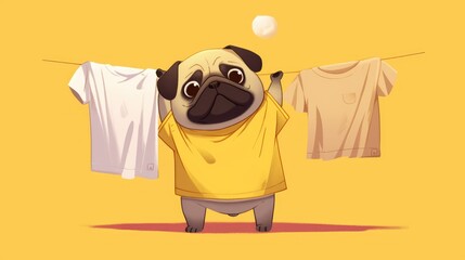 A charming 2d illustration of a pug dog depicted on kid s cartoon clothing