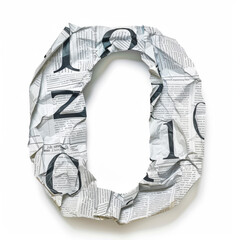 Wall Mural - Letter O from crumpled newspaper on a clean white background. Fashion scrapbook lettering concept. Generative AI