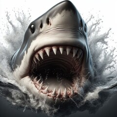 Wall Mural - shark jumps out of the water Isolated on white background