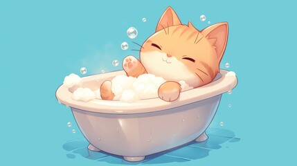 Poster - An adorable cat enjoying a soothing bath in a bathtub This charming animal cartoon design is perfect for t shirts greeting cards invitations or as a delightful mascot