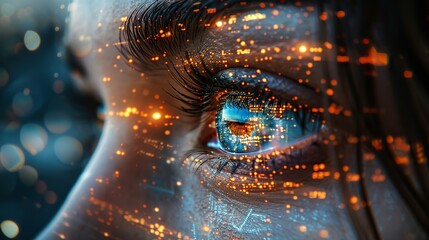 Wall Mural - future high technologies business process digitalization and eye high tech digital transformation te
