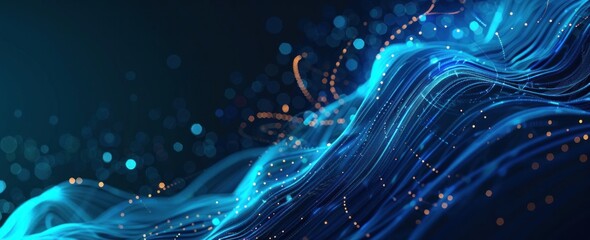 Abstract futuristic blue background with digital waves and glowing circular elements for technology or science concept vector illustration design