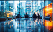 © Bartek - Blurred Vision of Corporate Team Engaged in Strategic Discussion Behind Glass in Modern Office at Dusk