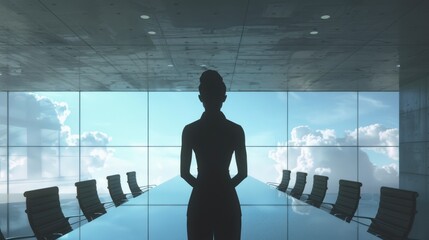 Businesswoman in an empty conference room, awaiting help that never arrives