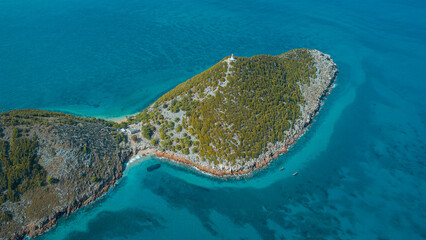 Sticker - Aerial view of a rocky island in clear water, San-Tome and Principe