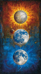 Wall Mural - celestial bodies showcasing the sun, moon phases, and solar system