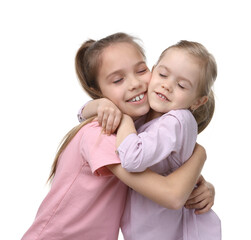 Sticker - Portrait of cute little sisters on white background