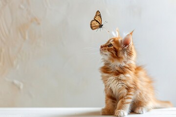 Adorable Kitten and Butterfly Photograph