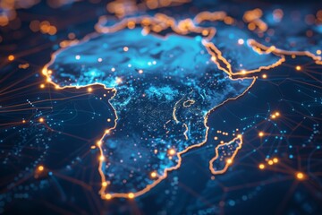 Digital Map of Africa Network Connection created with Generative AI