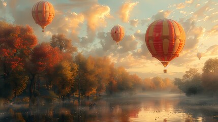 Wall Mural - whimsical hot air balloon festival with skies in soft liquid hues