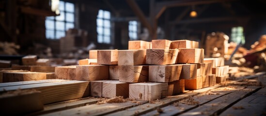 Woodworking wooden bars in the workshop.