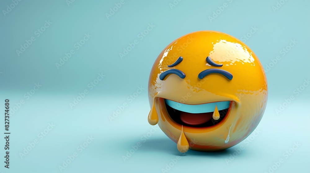 crying with laughter emoji on a light blue background with space for ...