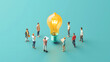 © Akash Tholiya - Business illustration. small people characters develop creative business idea. Isometric big light bulb as metaphor idea. Graphics design Generative AI