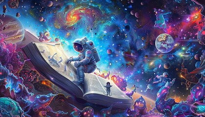 Wall Mural - Futuristic Astronaut in a Vibrant Space Scene