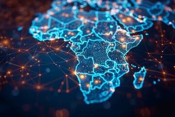 Digital Map of Africa Network Connection created with Generative AI