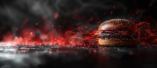 Wall Mural - Burger low poly wireframe isolated black on white background.