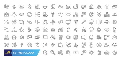 Server Cloud and data exchange icon set. Related to traffic, files, cloud, server. Outline icon collection. Editable stroke. Vector illustration