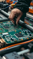 Wall Mural - A person is working on a computer chip