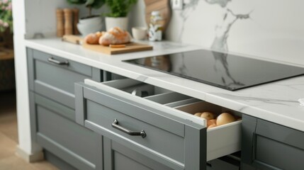 Wall Mural - elegant interior with gray drawers under kitchen