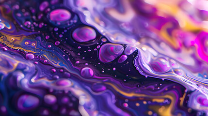 A painting of purple and yellow swirls with many small dots