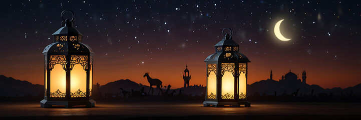 Wall Mural - glowing lantern for eid al adha mubarak. good for background, banner, card, poster flyer template