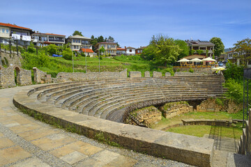 Wall Mural - Amphitheaters - Roman ruins of an ancient city Ohrid, North Macedonia, UNESCO World Heritage Site