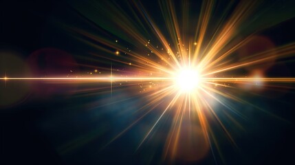 colorful glare sun flare bokeh light on black background, for overlay
