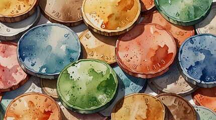 watercolor colorfull coin 