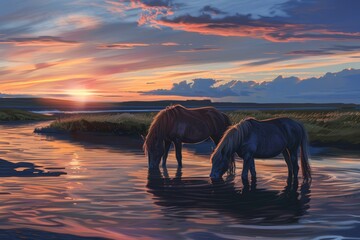 Herd of Horses at Gorkhi-Terelj National Park at Ulaanbaatar, Mongolia. Winter Jan 25 2019.  . Beautiful simple AI generated image in 4K, unique.