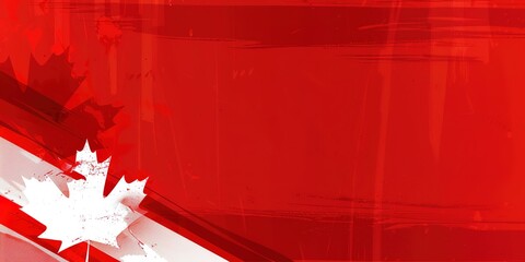 Bright red abstract background with white maple leaves, Canada D