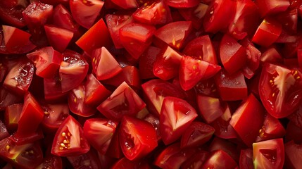 Wall Mural - Top-down of a pile of diced tomatoes 1
