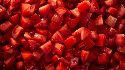 Wall Mural - Top-down of a pile of diced tomatoes