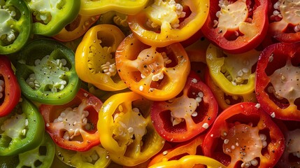 Wall Mural - Top-down of a pile of sliced bell peppers 1