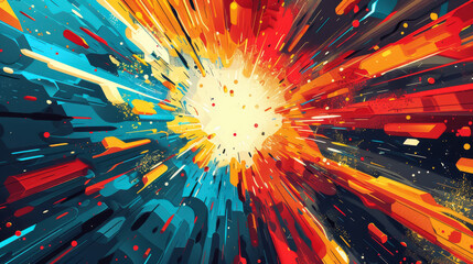Sticker - Title: Vibrant Abstract Explosion with Dynamic Colors and Geometric Patterns