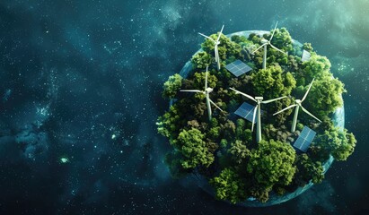 Miniature models of earth and eco-friendly photography of a green scenery, energy, electricity, created with AI