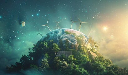 Wall Mural - miniature models of earth and eco-friendly photography of a green scenery, energy, electricity, crea