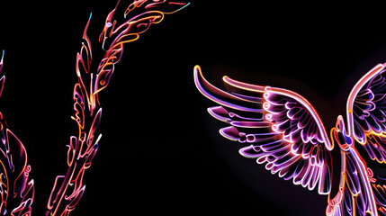 Wall Mural - Neon lighting background with wing shapes
