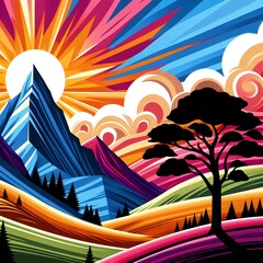 Wall Mural - rainbow over the landscape