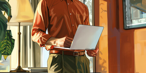 business casual: a board member dressed in business casual attire, such as a button-up shirt and sla