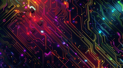 Wall Mural - Vibrant Abstract Circuit Board Background: Technology, Innovation, and Connectivity Concept in a Dynamic Composition. Perfect for Tech Industry, Science, and Futuristic Designs