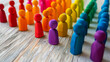 © Doraway - Image of neatly arranged colourful human shaped figurines.