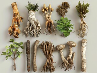 Wall Mural - A 3D render of a selection of Drung medicinal roots