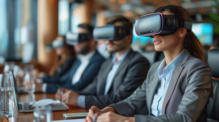 Business people wearing VR glasses in the office