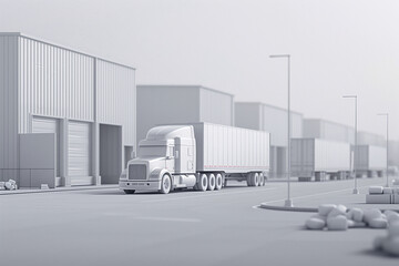 Wall Mural - Industrial Warehouse Scene with Semi Truck and Cargo Containers