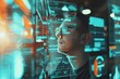 © LadiesWin - Futuristic Concept: Marketing assistant with digital marketing tools, in marketing office, campaign strategies and analytics floating. Marketing tech, digital campaign management. , background blur