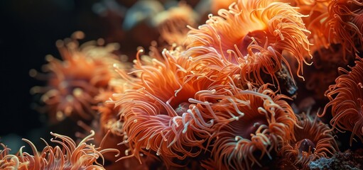 Orange coral in the aquarium. Underwater world.