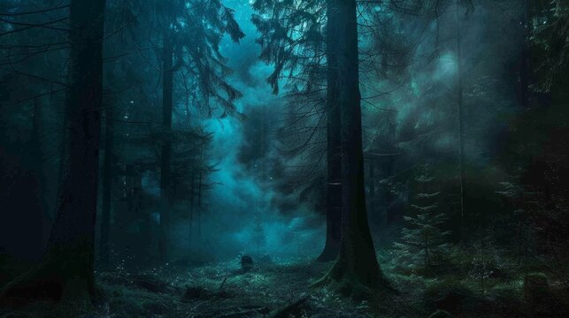 Enchanted Shadows: Mystical Forest in 4K. Dark Magic and Fantasy Background.